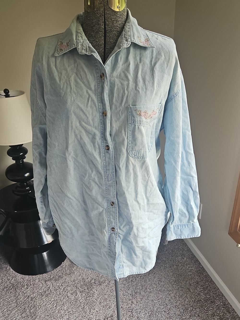 Denim Republic Button Down Cotton Shirt With Embroided Detail